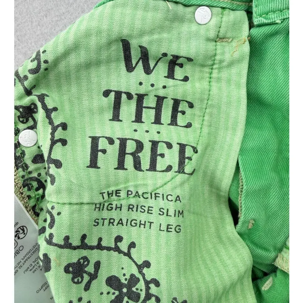 We the Free People NWT Pacifica Green High Rise Slim Straight Leg Denim Jeans